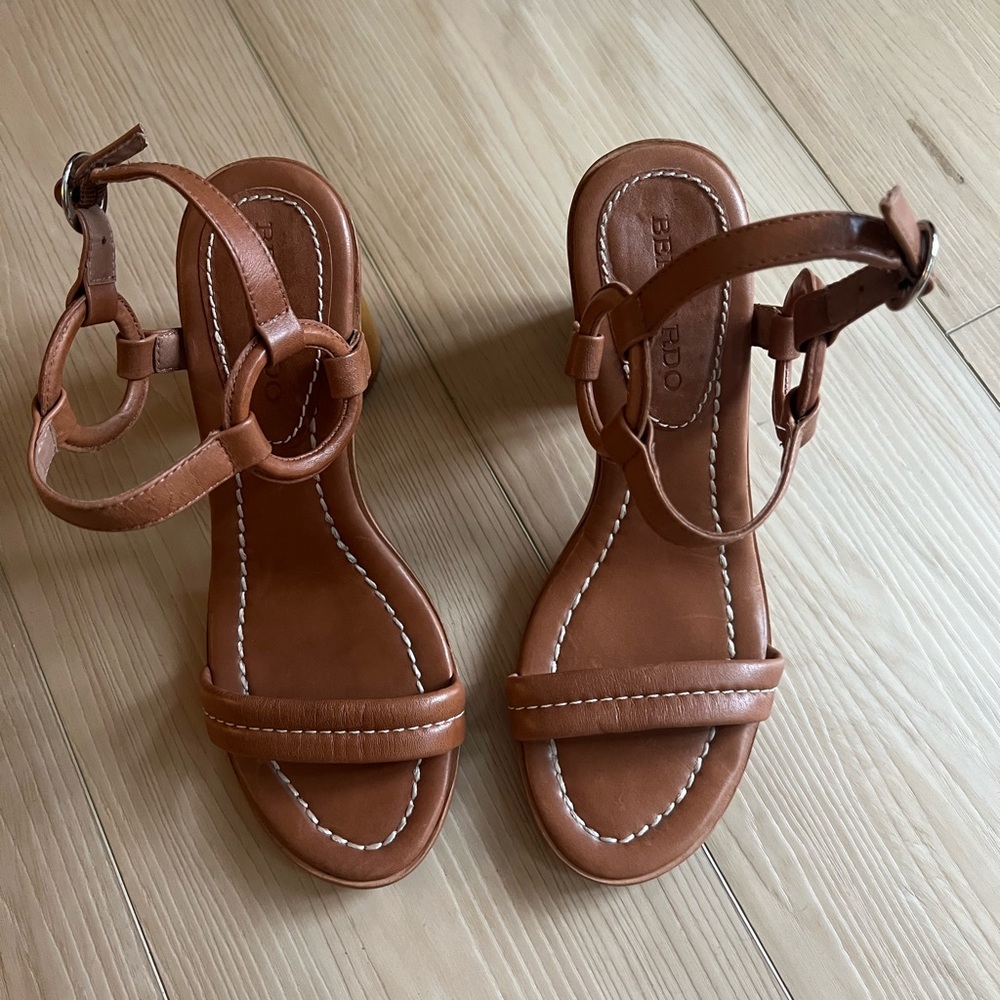 Worn Once - Berdando Brown Leather Heel (size 7). Black scuffs on one heel